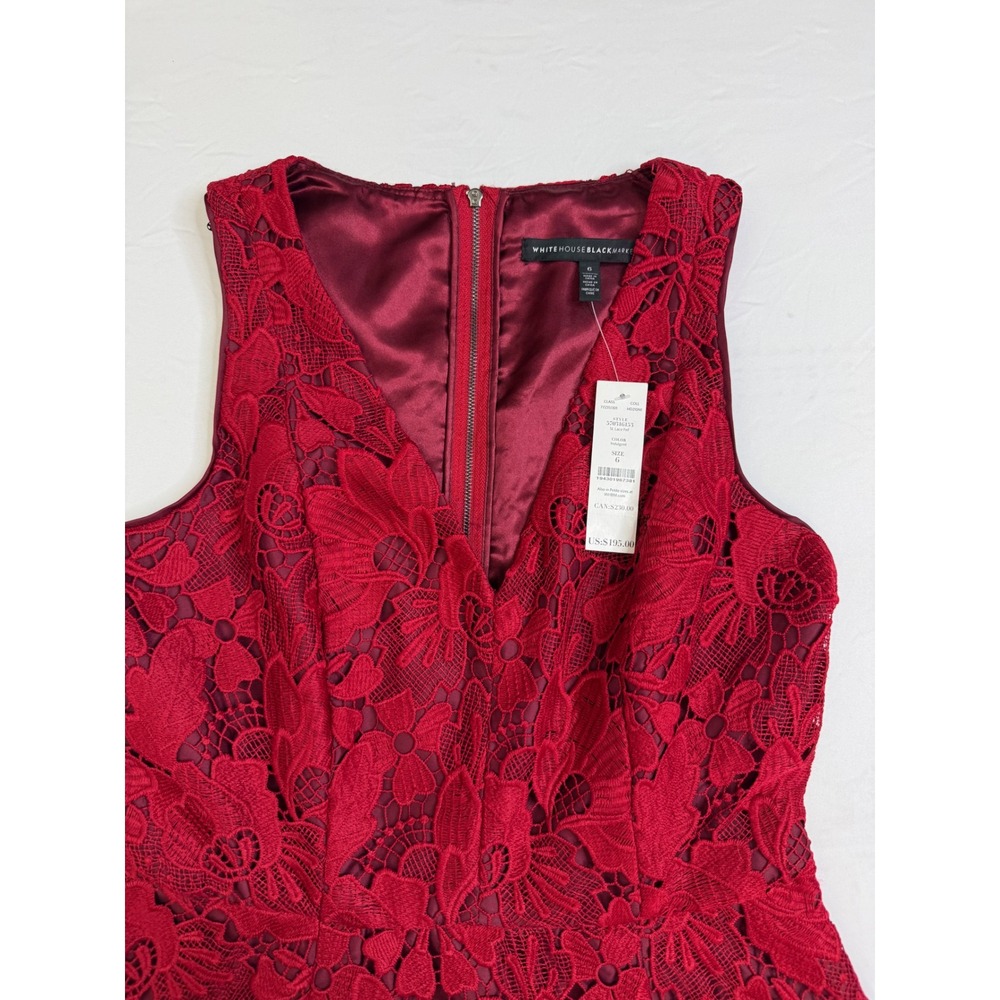 NWT! Valentine White House Black Market Red Floral Lace Fit and Flare‎ Dress 6 - Picture 5 of 16